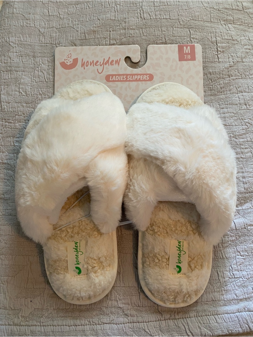 Honeydew Intimates Cream Fuzzy Slide Slippers